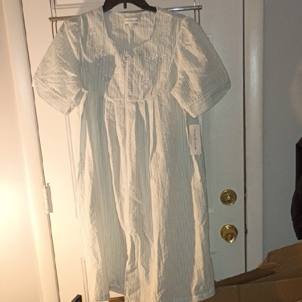 Miss Elaine Blue and White Floral Embroidered Pajama gown